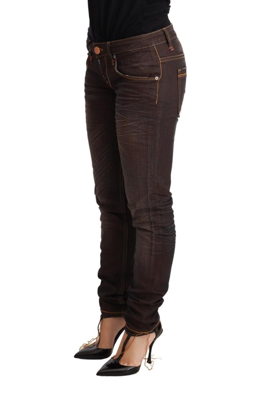 Acht Acht Women's Brown Washed Cotton Slim Fit Denim Low Waist Trouser Jeans - 3