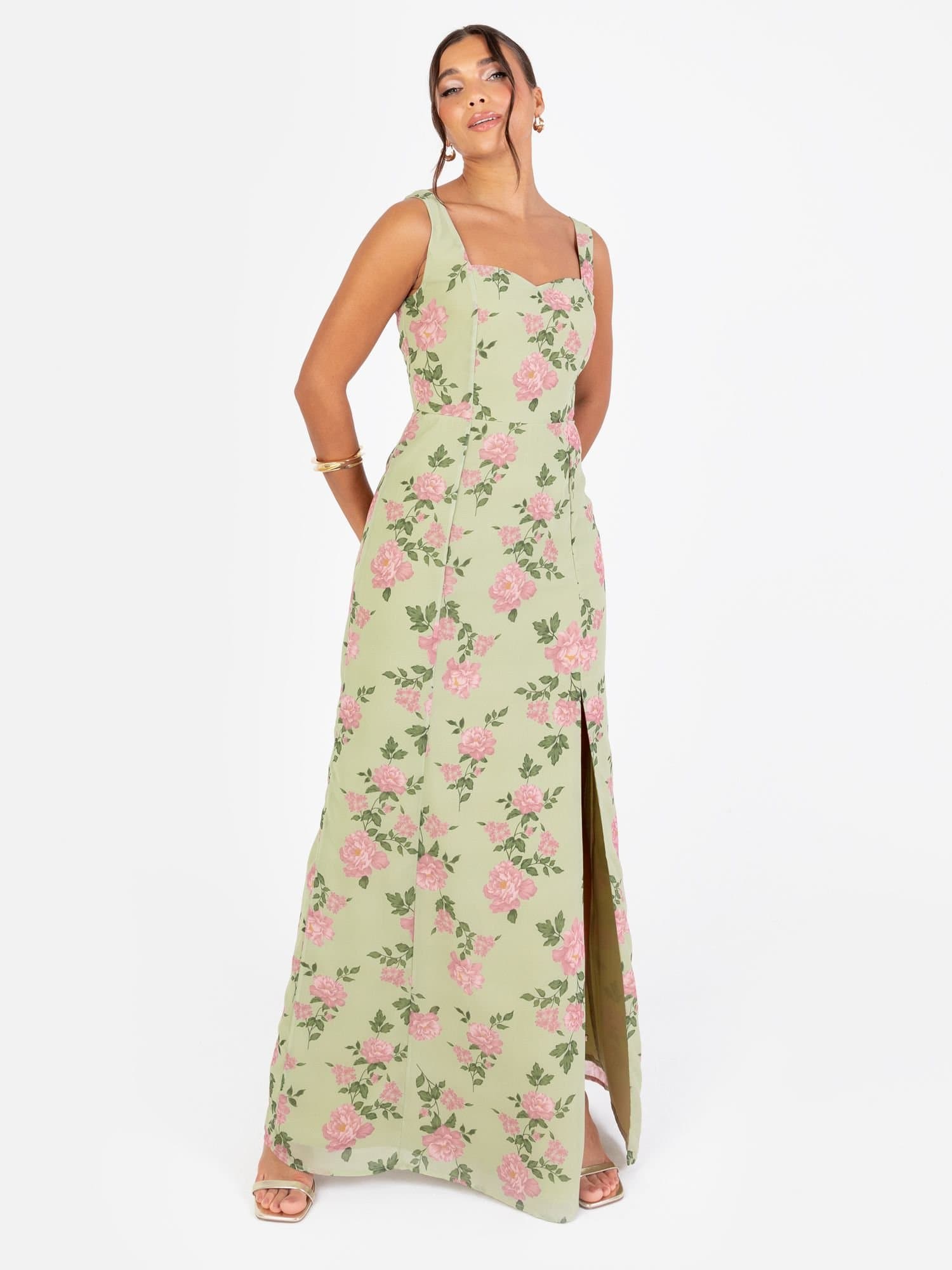 Anaya with Love Anaya with Love Women's Floral Print Strappy Maxi Dress in Green