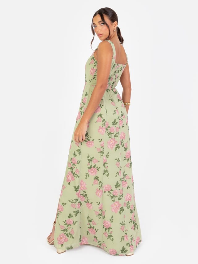 Anaya with Love Anaya with Love Women's Floral Print Strappy Maxi Dress in Green - 3