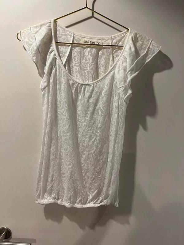 Vintage Dressing Cream White Burnout Floral Sheer Mesh T-Shirt