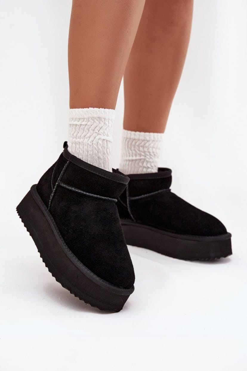 Love Lace Love Lace Women's Vinceza Suede Fur Lined Warm Slip On Platform Snow Boots in Black - 1