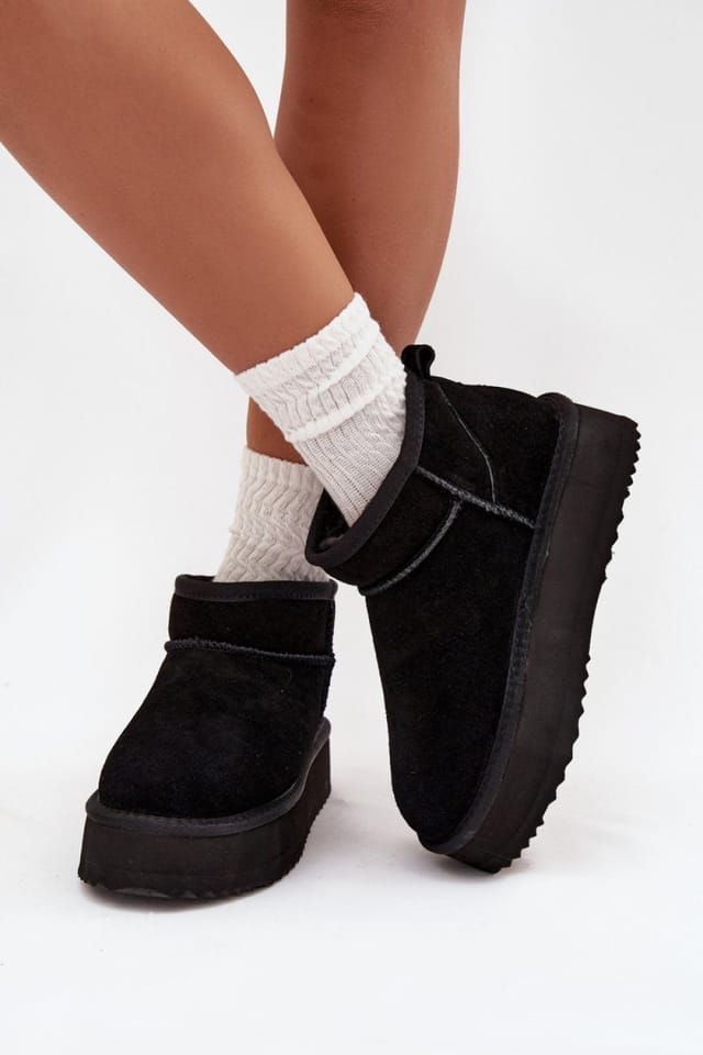 Love Lace Love Lace Women's Vinceza Suede Fur Lined Warm Slip On Platform Snow Boots in Black - 3