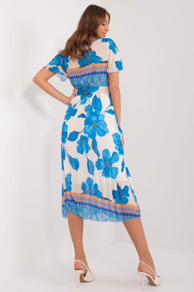 Love Lace Love Lace Women's Summer Frilled Sleeve Belted Lined Dress Style 196593 in Blue - 3