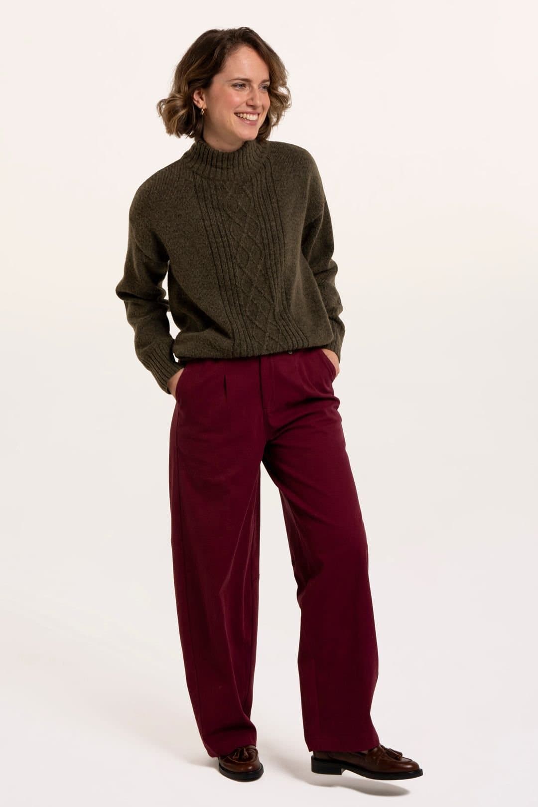 Brakeburn Brakeburn Women's Signe Stitch Detail Knitted Roll Neck Jumper in Khaki