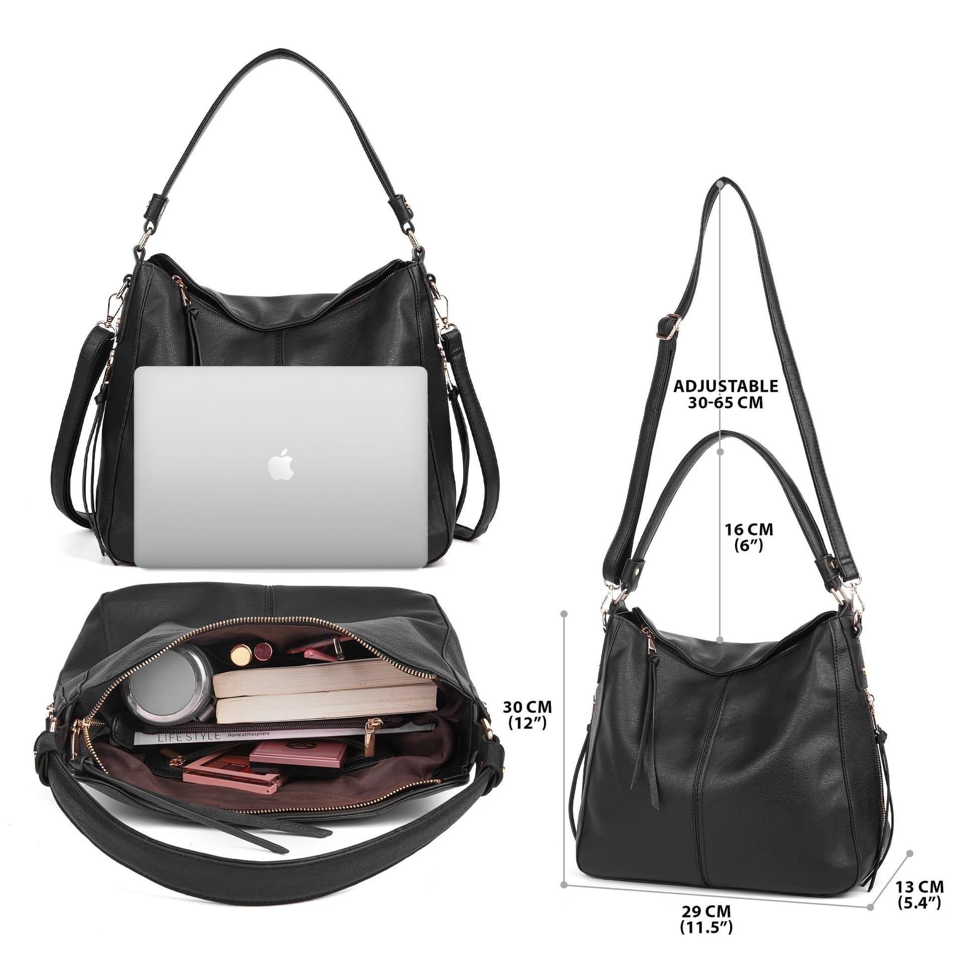Woodland Leathers Woodland Leathers Women's Hobo Shoulder Bag in Black - 4