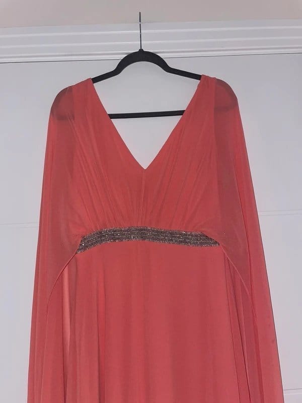 Never Fully Dressed Coral Embellished Batwing Cap Maxi Dress Gown