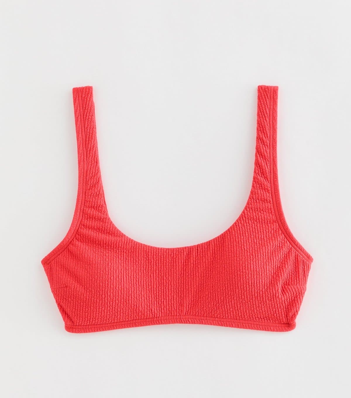 New Look Women's Coral Crinkled Scoop Neck Cropped Bikini Top New Look