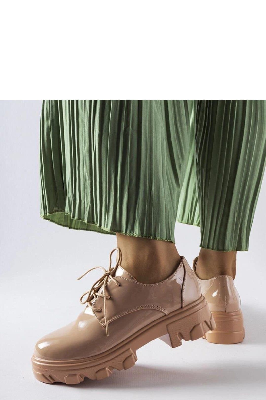Love Lace Love Lace Women's Lace Up Kelly Half Shoes with Low Heel Rubber Sole Round Toe in Beige
