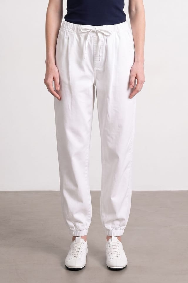 Dilvin Dilvin Women's Cotton Poplin Jogger Pants in White - 3