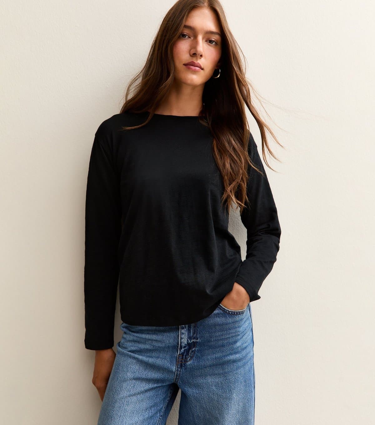 New Look New Look Black Relaxed Fit Slub Long Sleeve T-Shirt
