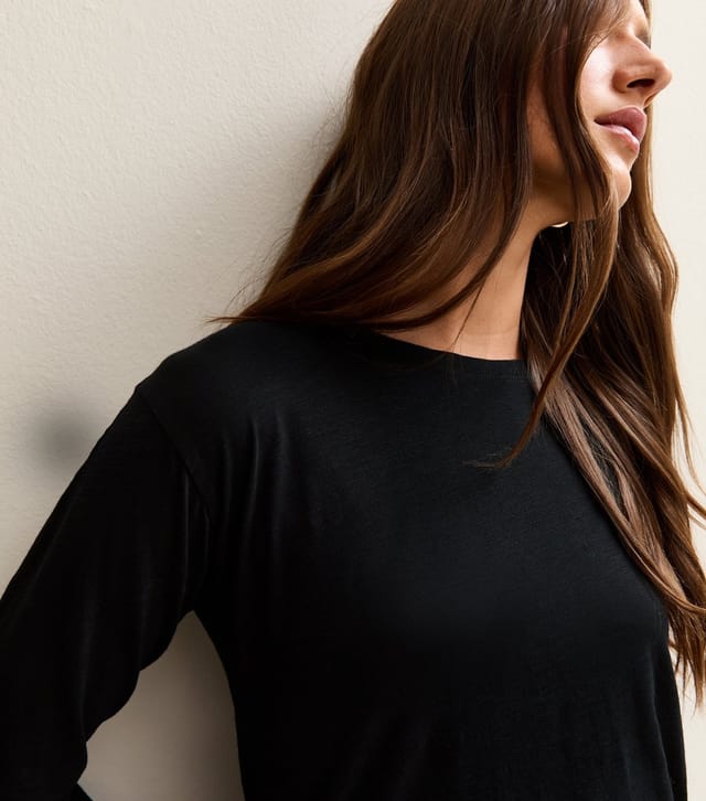 New Look Women's Black Relaxed Fit Slub Long Sleeve T-Shirt New Look - 2