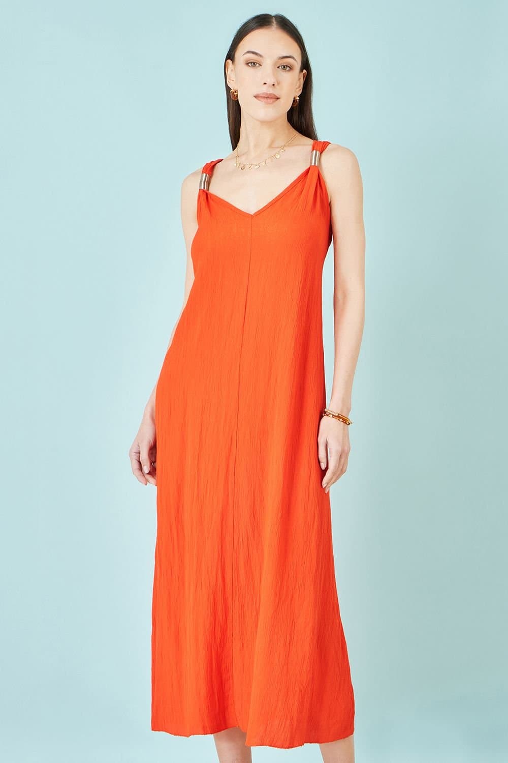 Yumi Yumi Women's Orange Viscose Maxi Beach Dress