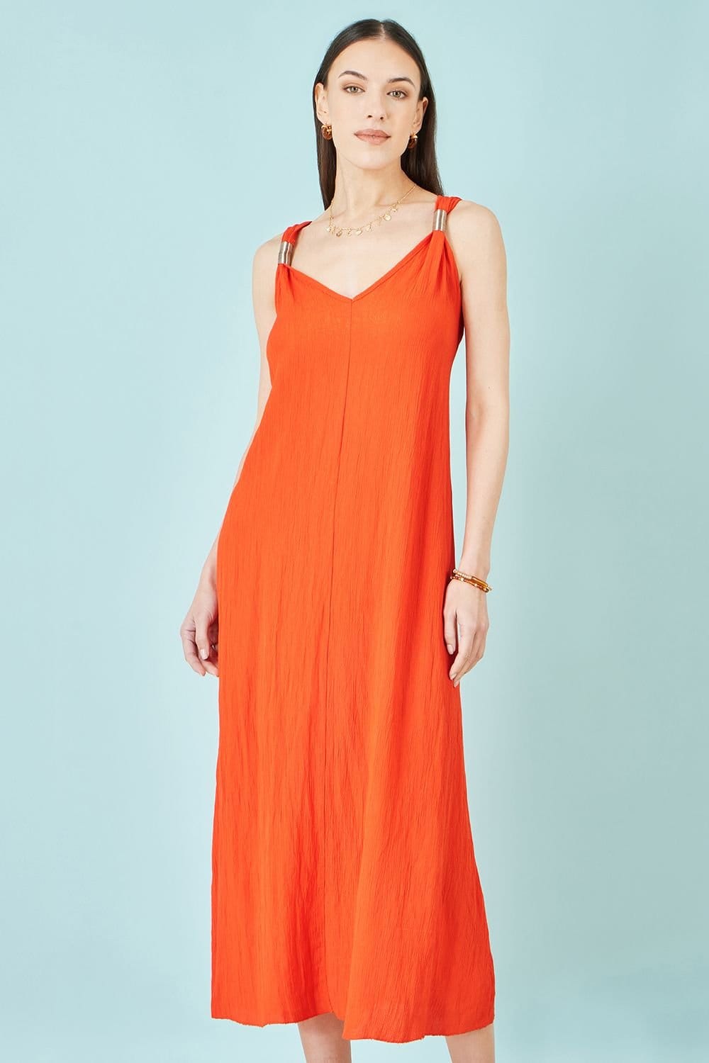 Yumi Women's Orange Viscose Maxi Beach Dress