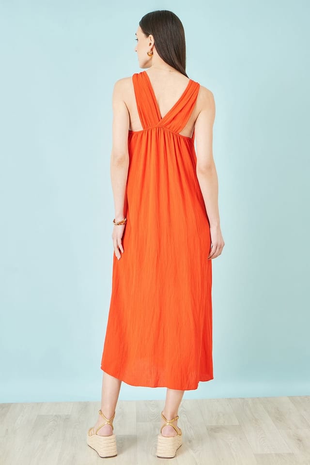 Yumi Yumi Women's Orange Viscose Maxi Beach Dress - 3