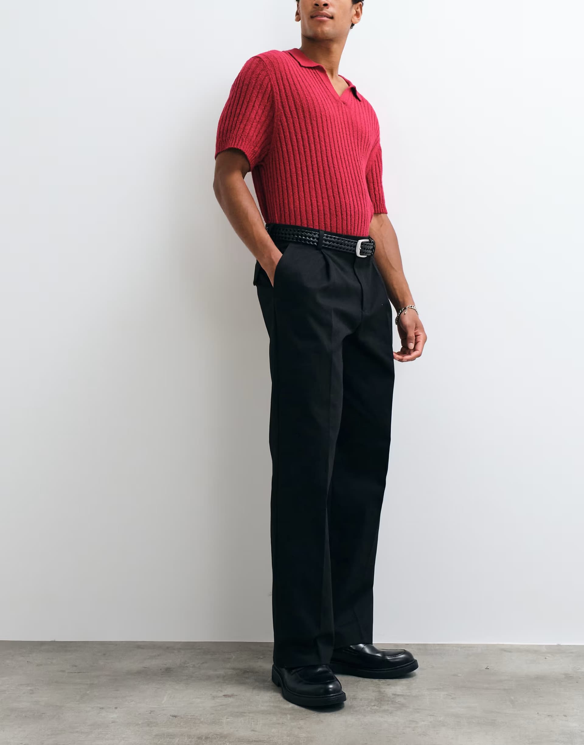 ASOS ASOS DESIGN 100% cotton heavyweight tailored wide leg trousers in black
