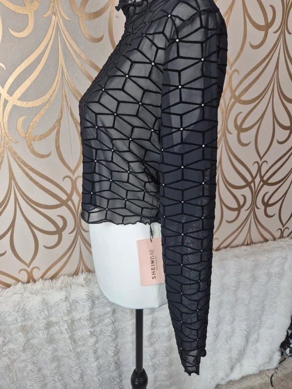 Shein Sheer stretch embellished long sleeve crop top size 20
