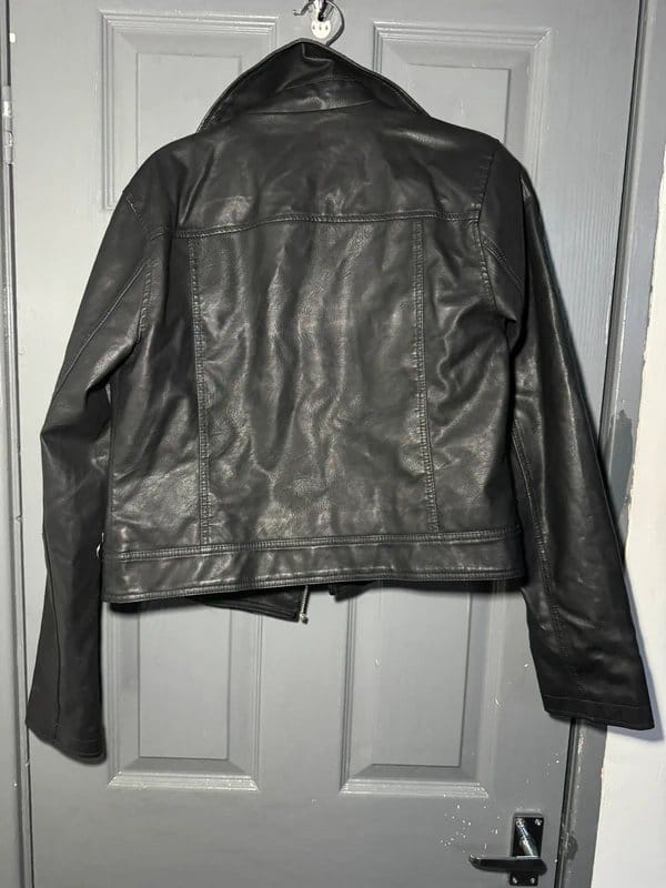 New Look Black Faux Leather Biker Jacket – Size 12/14 – New Look – Silver Zip Detail - 1