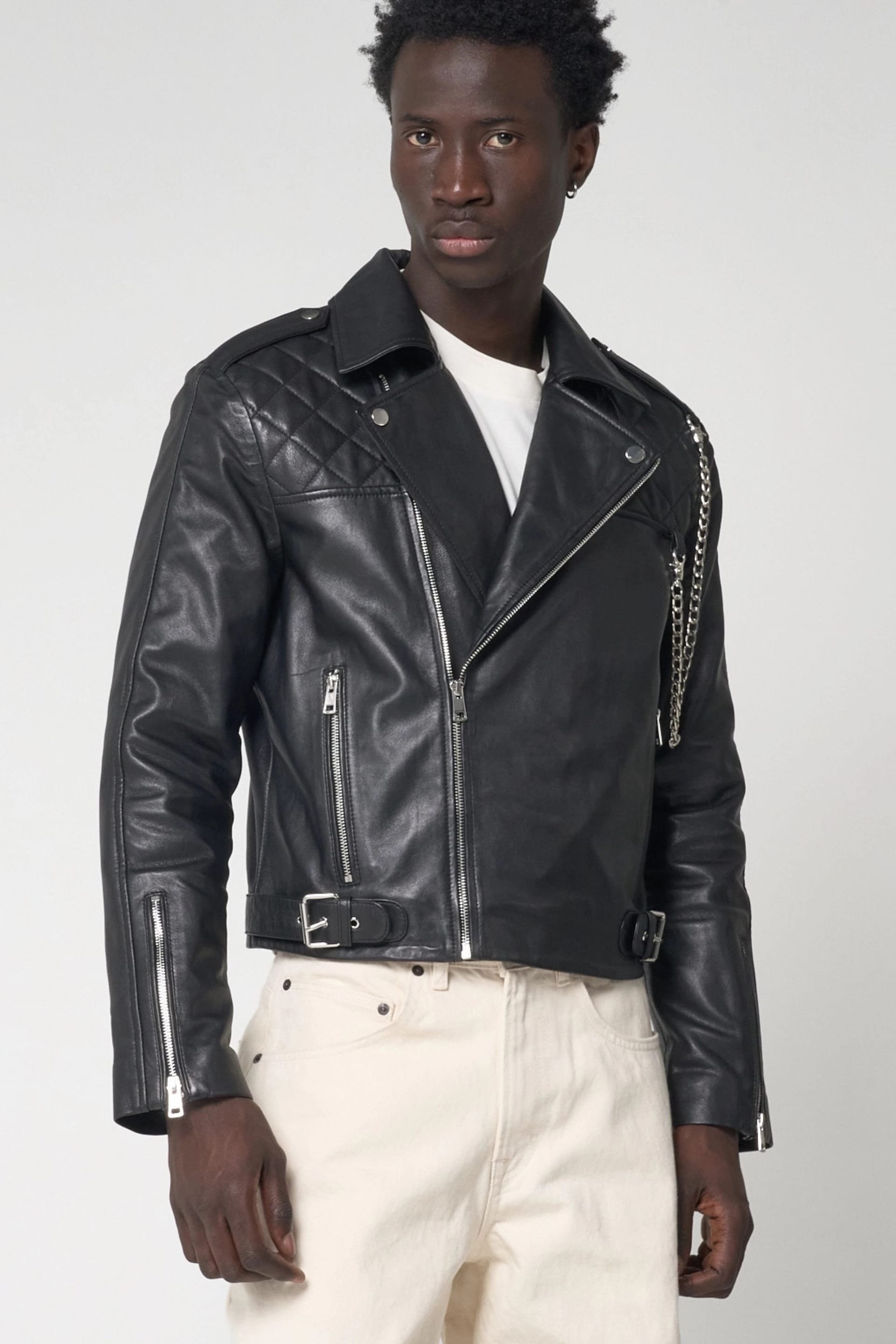 Barneys Originals Men's Black Leather Biker Jacket