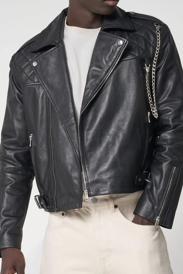 Barneys Originals Barneys Originals Men's Cropped Real Leather Biker Jacket in Black - 2