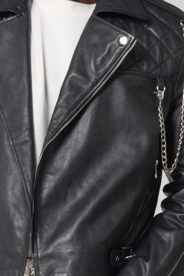 Barneys Originals Barneys Originals Men's Cropped Real Leather Biker Jacket in Black - 3