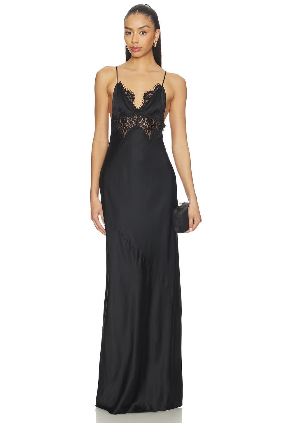 revolve Revolve Elegant Satin Maxi Dress in Black