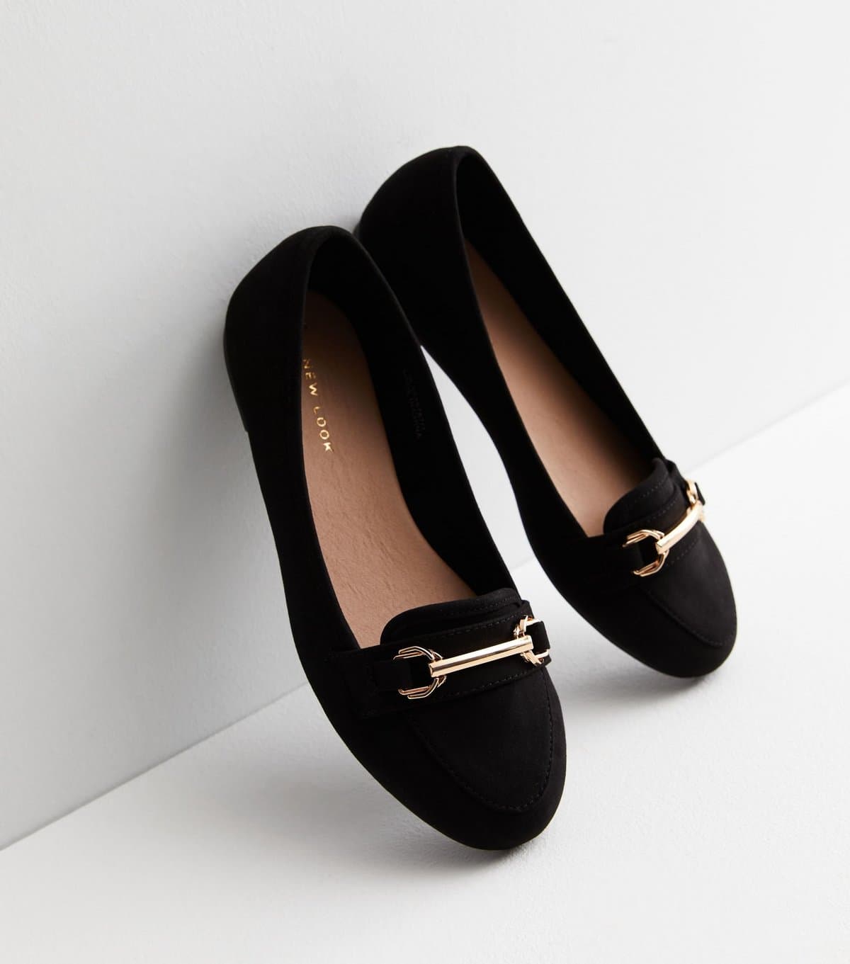 New Look Women's Black Suedette Buckle Trim Loafers Vegan New Look