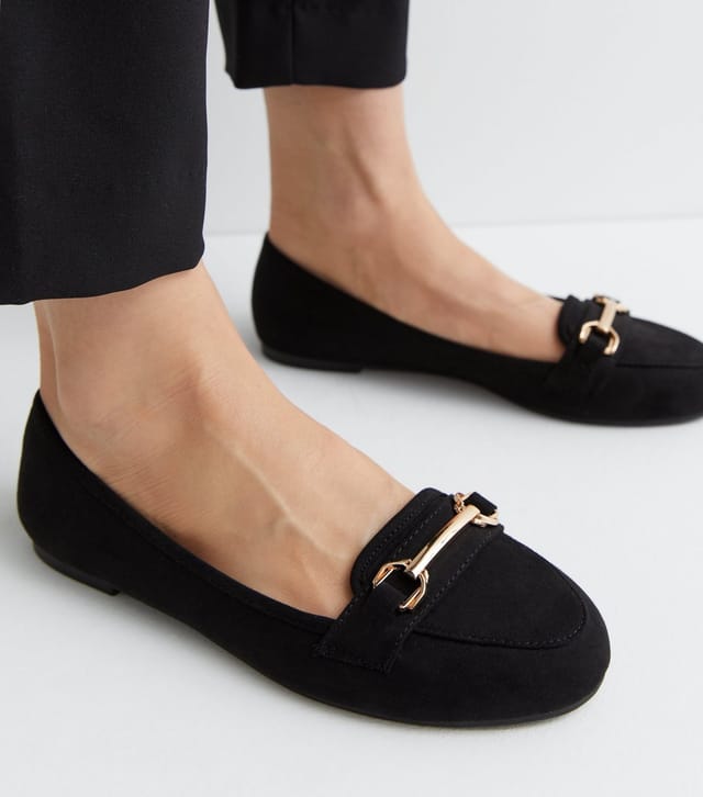New Look Women's Black Suedette Buckle Trim Loafers Vegan New Look - 2