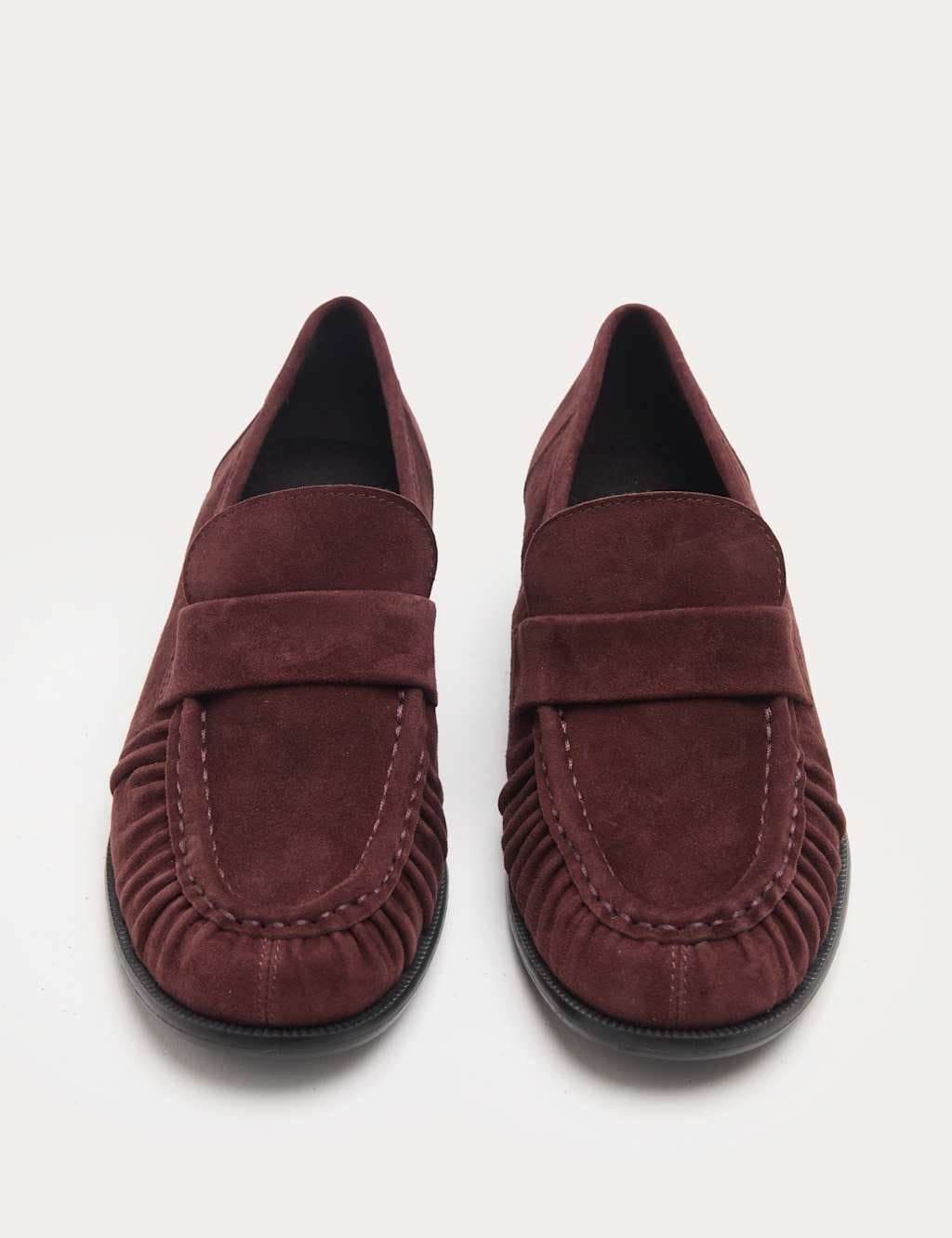 Marks & Spencer M&S Suede Ruched Block Heel Loafers Burgundy
