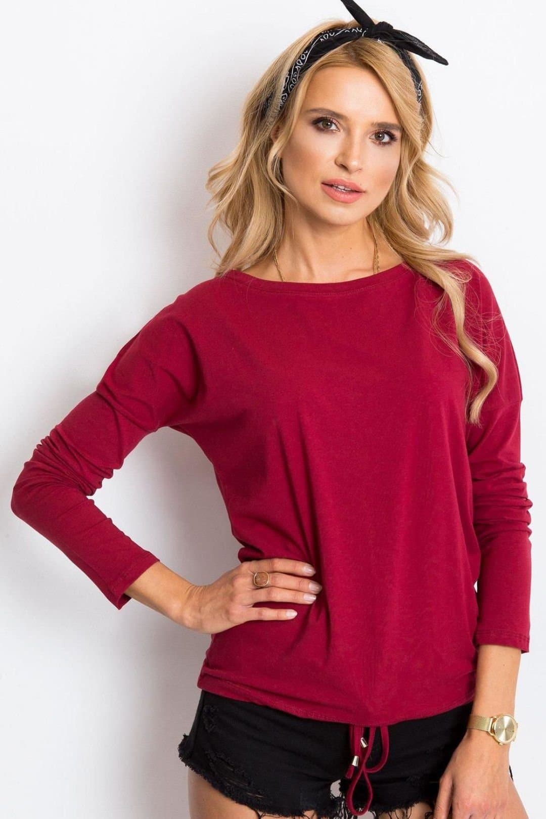 Love Lace Love Lace Women's Straight Cut Long Sleeve Blouse with Tie in Red