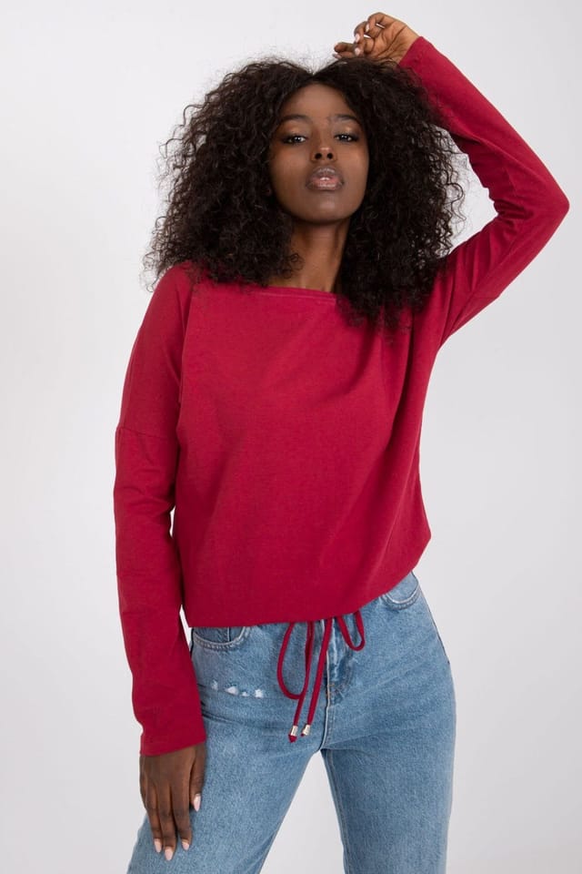 Love Lace Love Lace Women's Straight Cut Long Sleeve Blouse with Tie in Red - 2