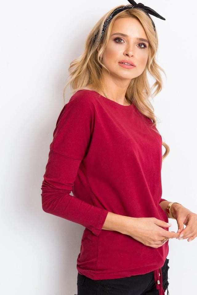 Love Lace Love Lace Women's Straight Cut Long Sleeve Blouse with Tie in Red - 3