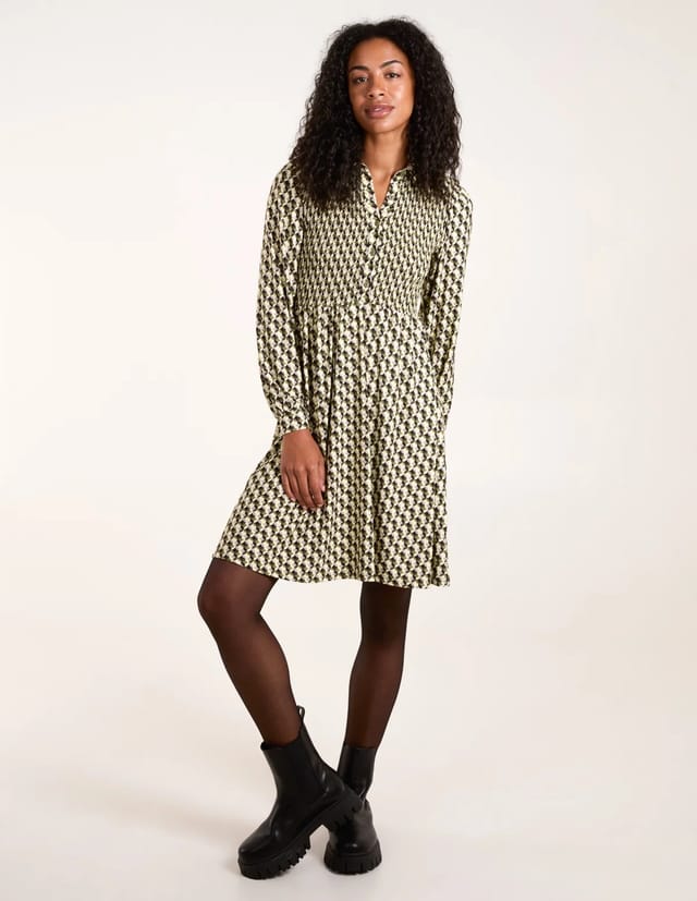Blue Vanilla Geometric Shirred Mini Shirt Dress - 2