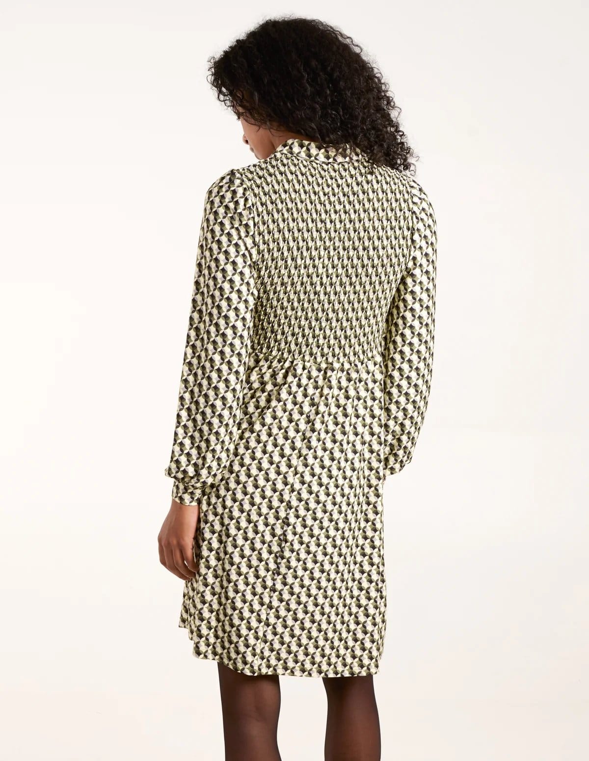 Blue Vanilla Geometric Shirred Mini Shirt Dress - 4