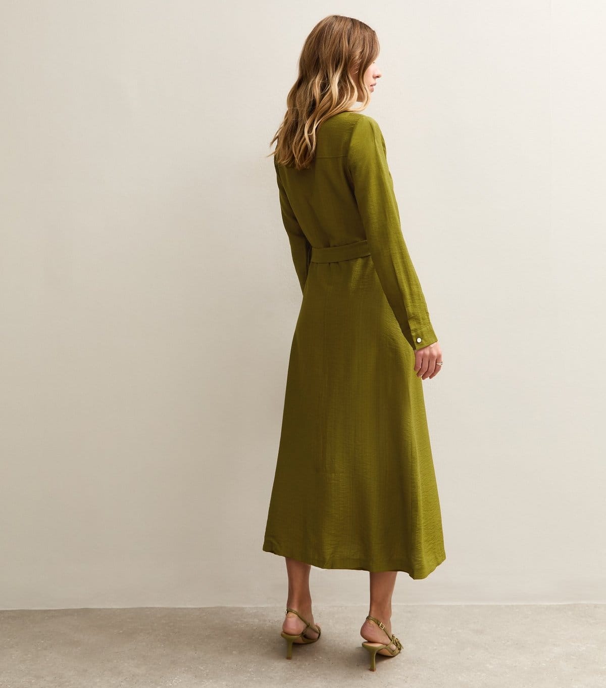 New Look Women's Light Khaki Long Sleeve Belted Midi Shirt Dress New Look - 4