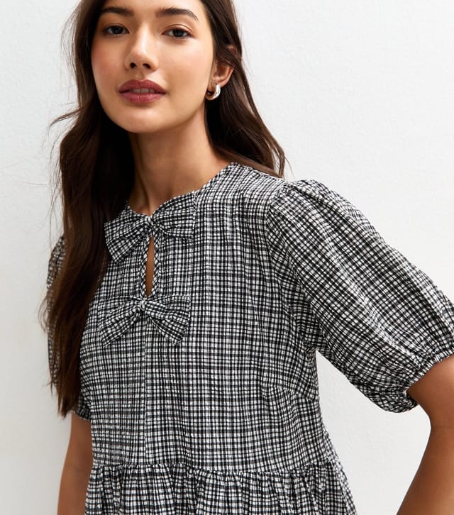 New Look Women's Black Gingham Bow Front Mini Dress New Look - 3