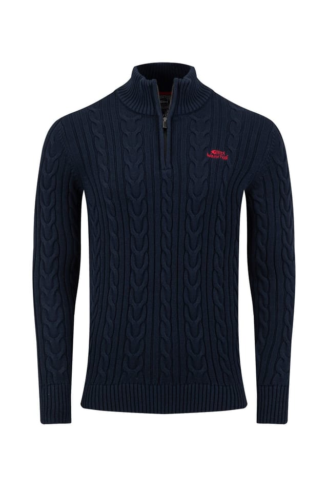 Weird Fish Weird Fish Men's Heath 1/4 Zip Cable Knit Jumper in Navy - 2