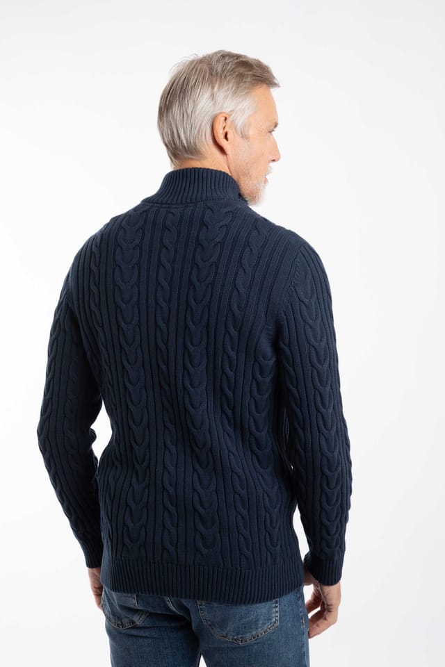 Weird Fish Weird Fish Men's Heath 1/4 Zip Cable Knit Jumper in Navy - 3