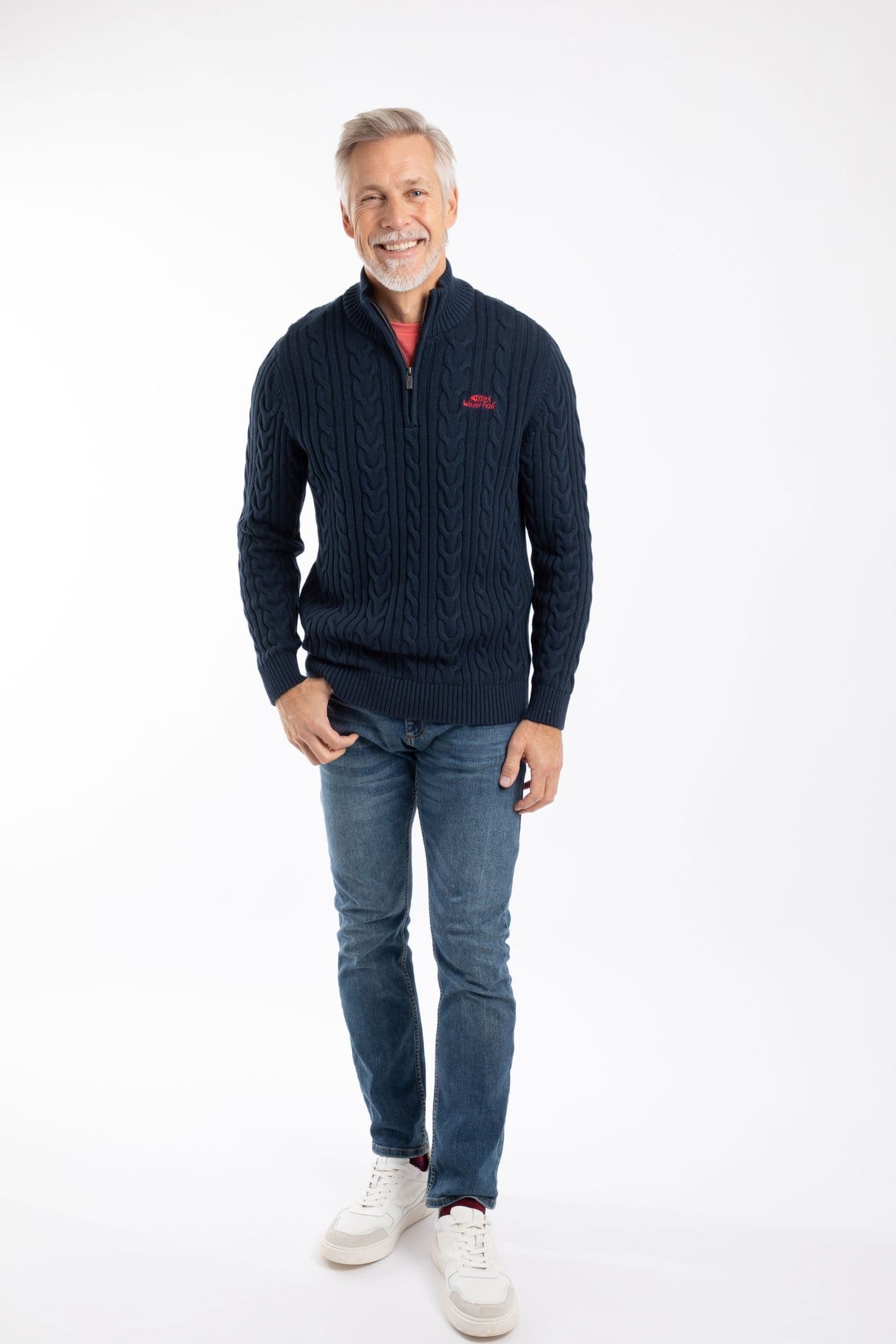 Weird Fish Weird Fish Men's Heath 1/4 Zip Cable Knit Jumper in Navy - 4
