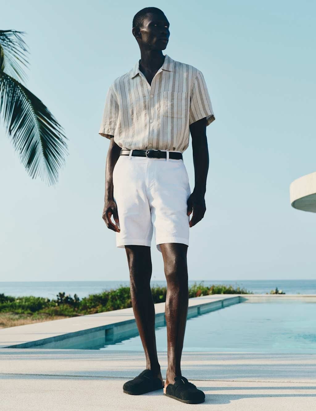 Marks & Spencer M&S Linen Blend Chino Shorts White - 1