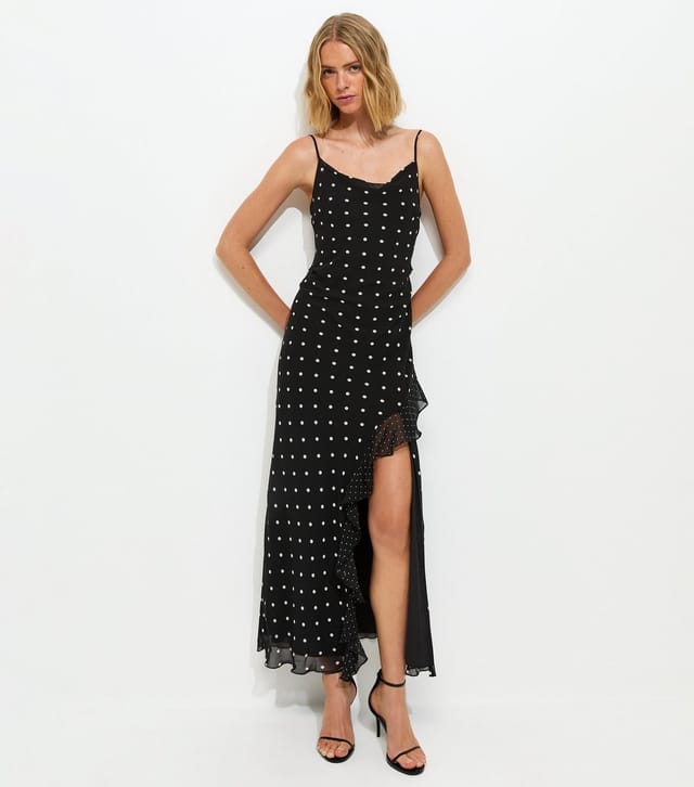 New Look Women's Black Polka Dot Cowl Neck Midi Dress New Look - 2