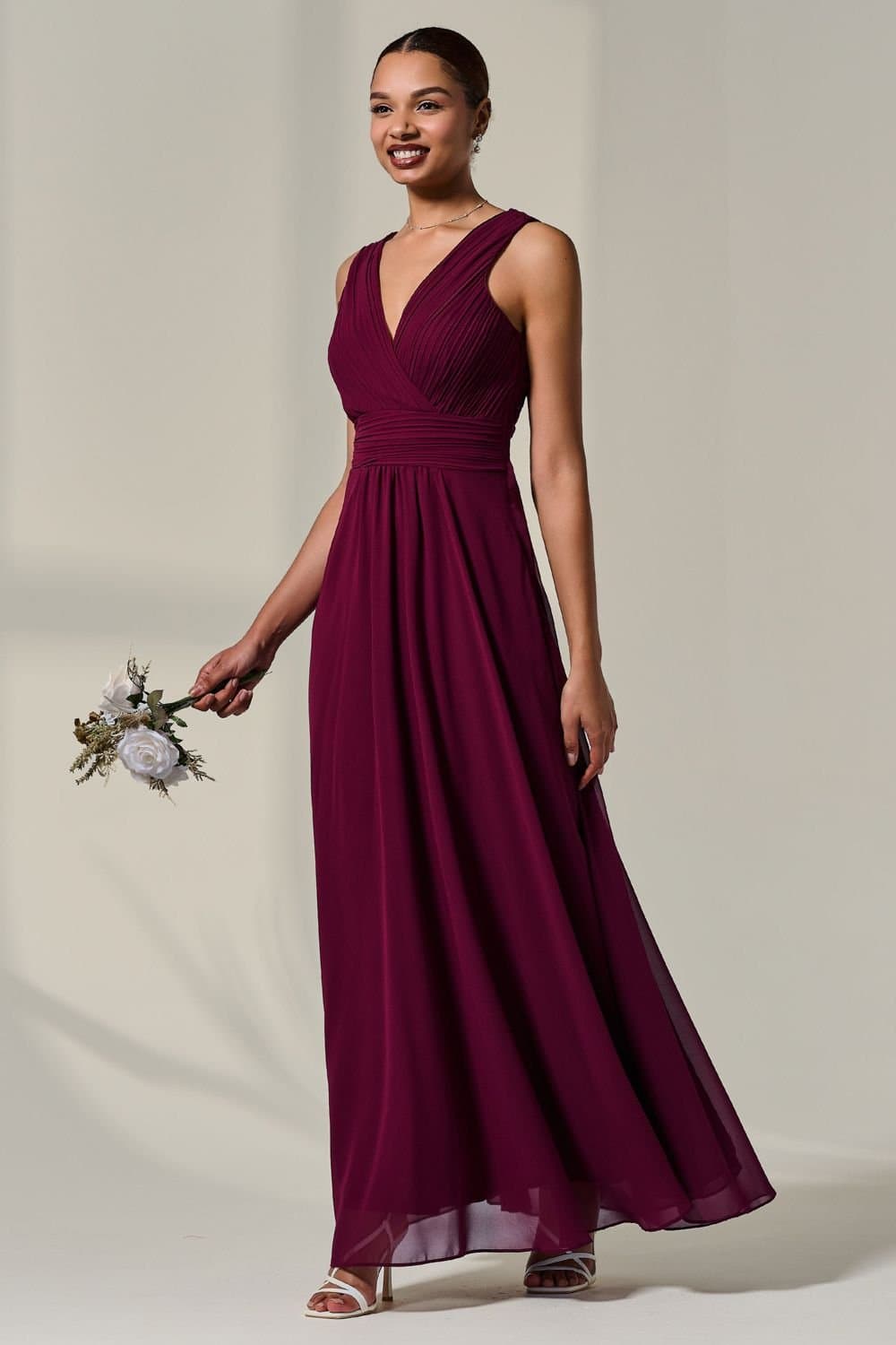 Jolie Moi Jolie Moi Women's Cora Sleeveless Chiffon Maxi Dress in Burgundy