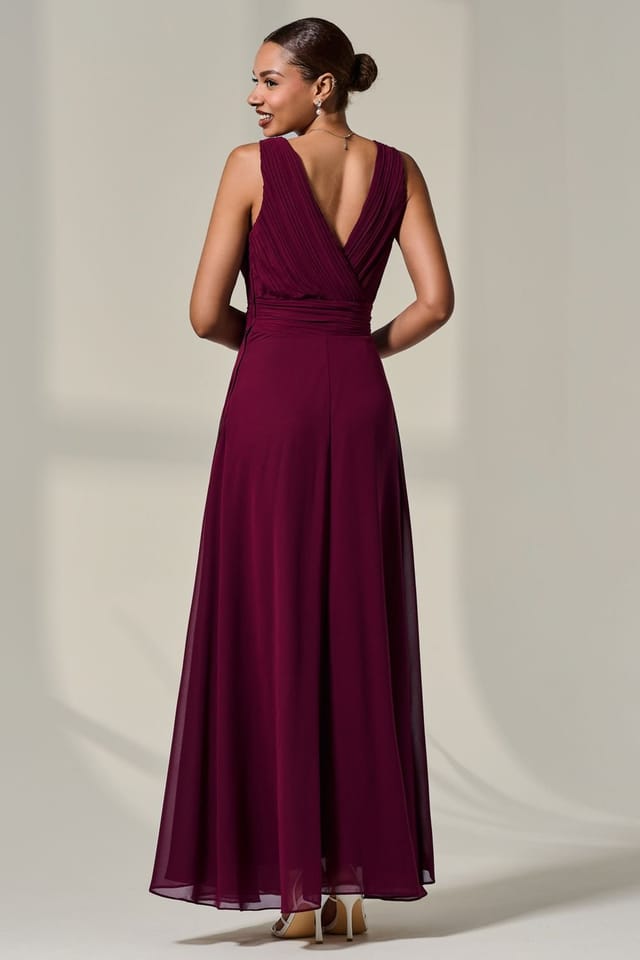 Jolie Moi Jolie Moi Women's Cora Sleeveless Chiffon Maxi Dress in Burgundy - 2