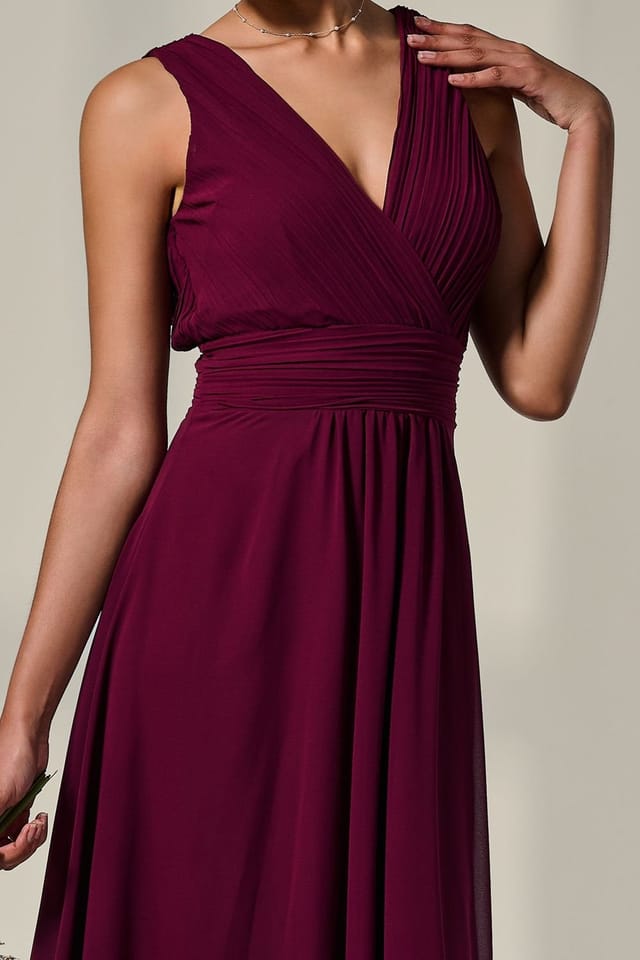 Jolie Moi Jolie Moi Women's Cora Sleeveless Chiffon Maxi Dress in Burgundy - 3