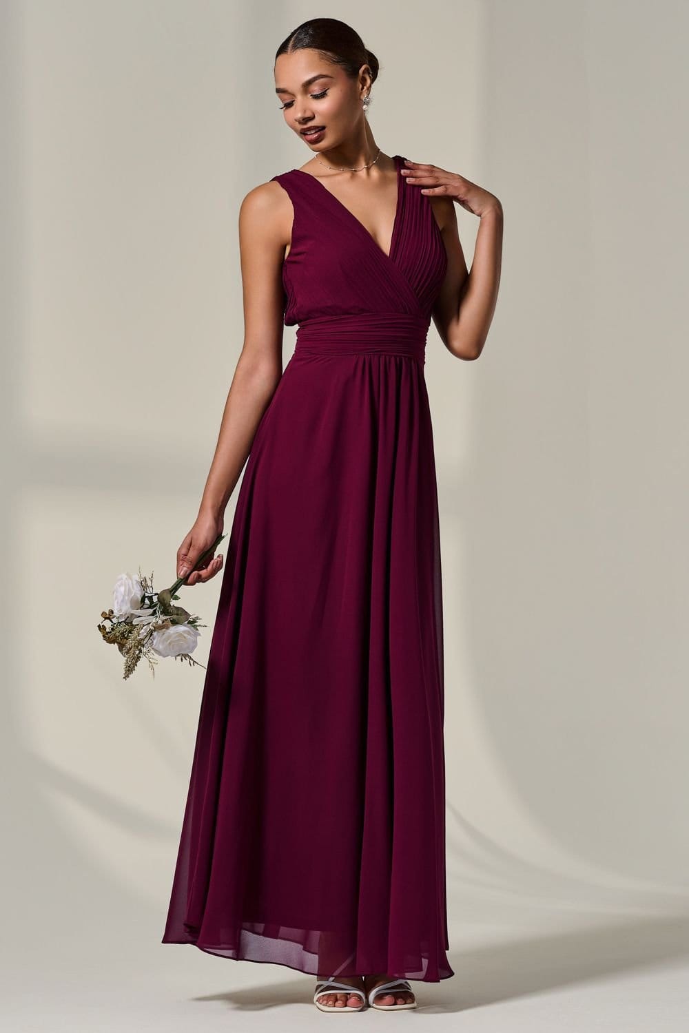 Jolie Moi Jolie Moi Women's Cora Sleeveless Chiffon Maxi Dress in Burgundy - 4