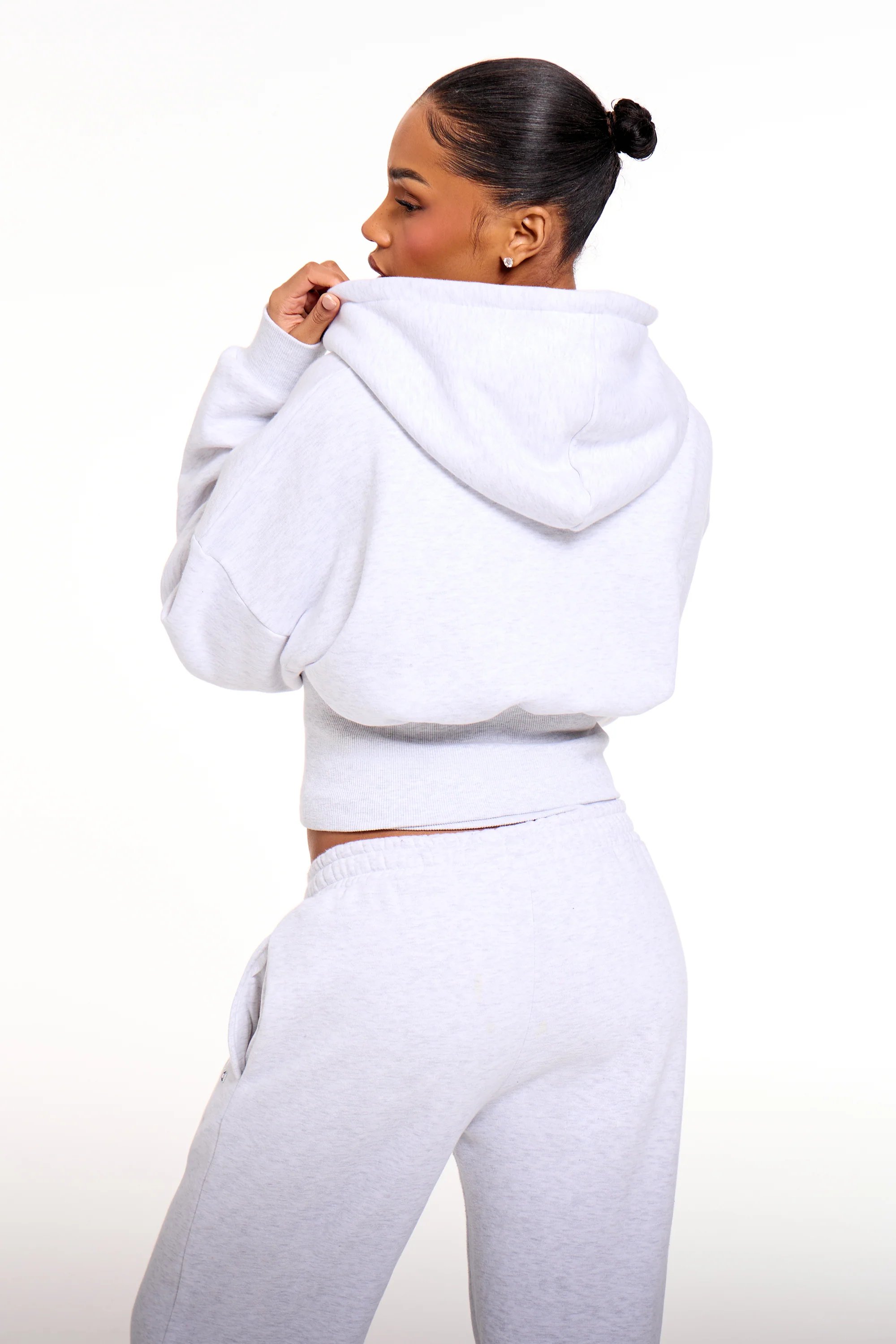 Kaiia Kaiia Chrome Logo Corset Zip Through Hoodie Light Grey Marl - 4