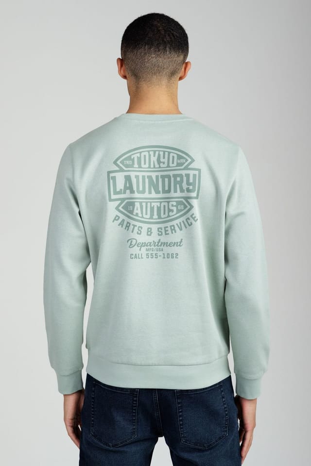 Tokyo Laundry Tokyo Laundry Men's Printed Brushed Back Fleece Crew Neck Sweatshirt in Green - 2