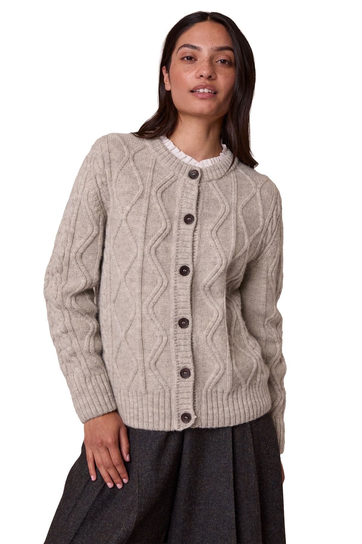 Celtic & Co Celtic & Co Women's British Wool Cable Cardigan in Light Beige