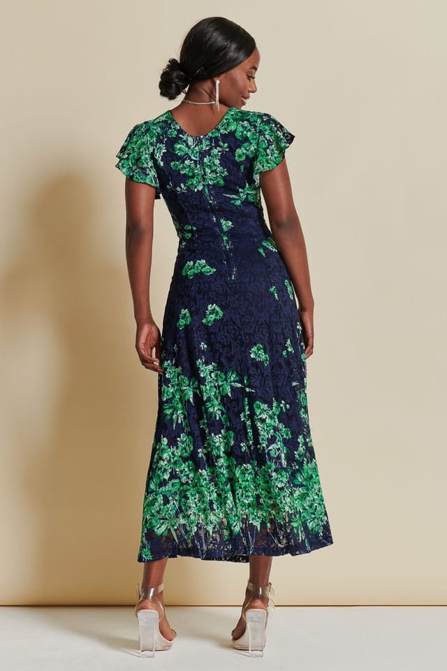 Jolie Moi Jolie Moi Women's Lace Floral Print Fit & Flare Maxi Dress in Green - 2