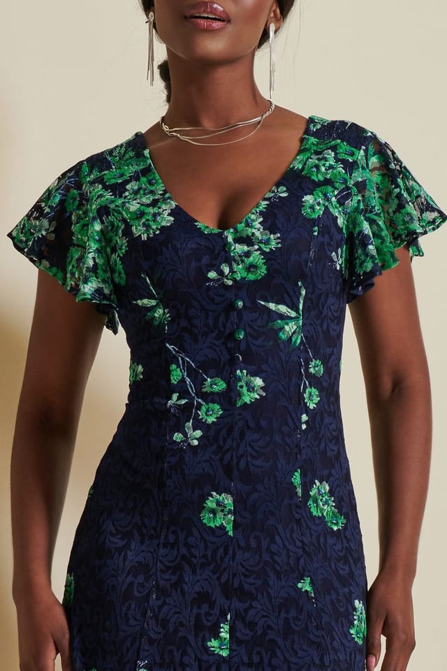 Jolie Moi Jolie Moi Women's Lace Floral Print Fit & Flare Maxi Dress in Green - 3