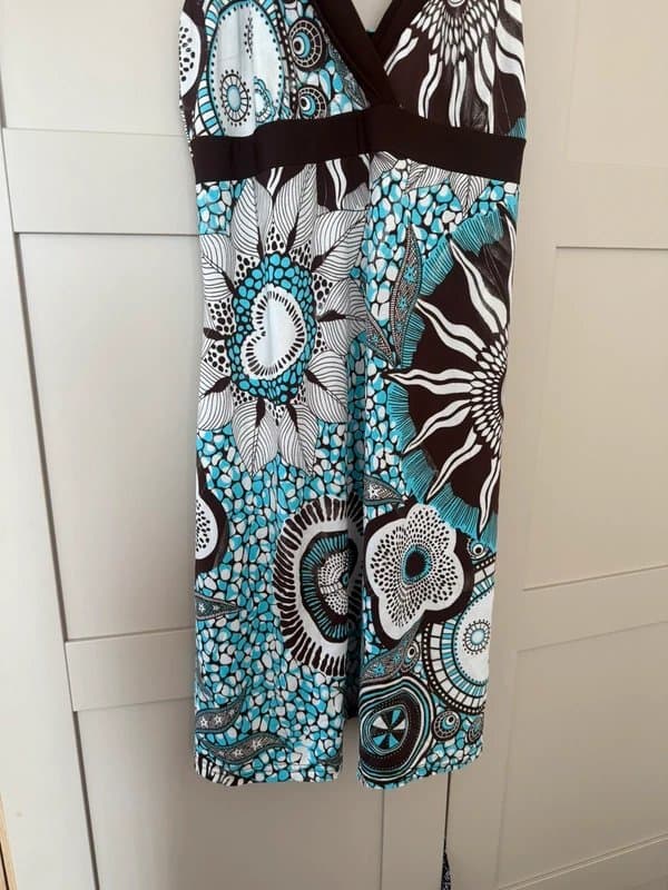 Vintage Dressing Y2K Abstract Sunburst Floral Summer Slip Dress UK 14-16